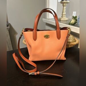 COACH WILLOW TOTE CROSSBODY BAG 24 CORAL  | BROWN COLORBLOCK